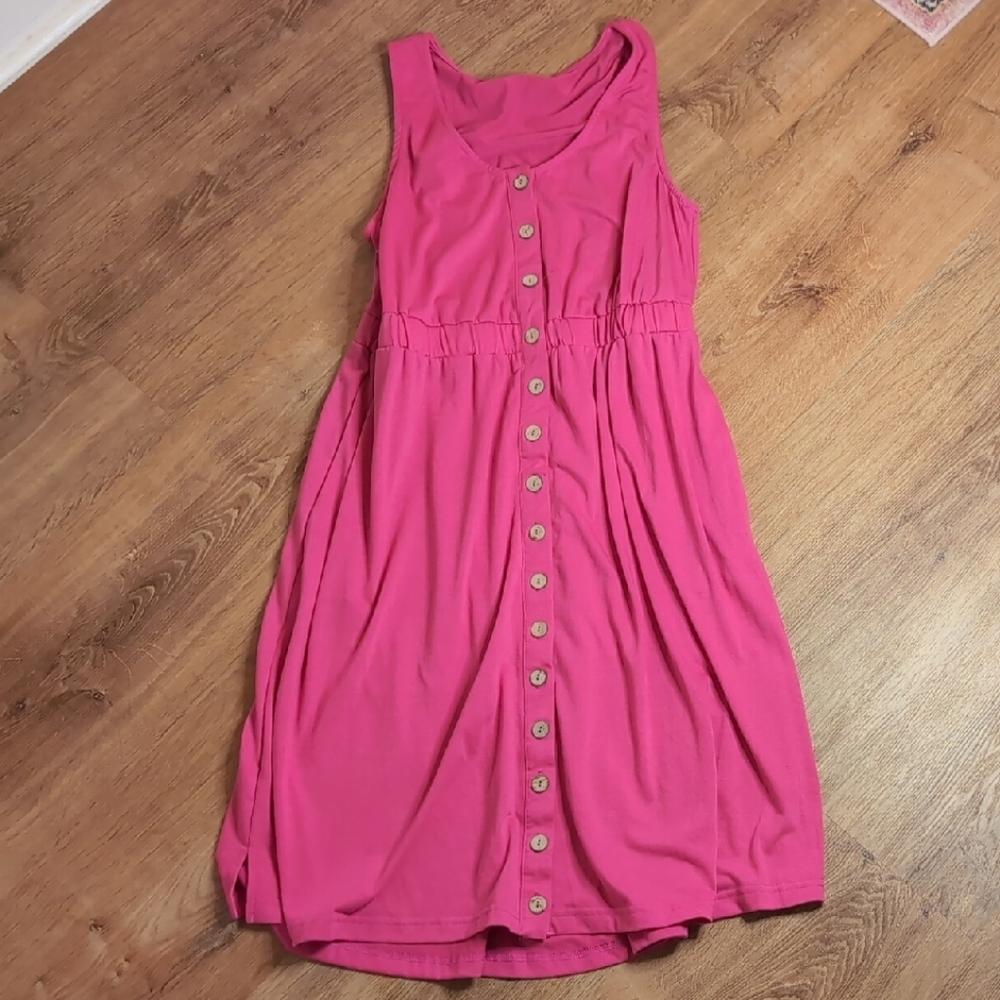 Pink Sleeveless Button-Down Dress